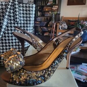 Kate Spade sequin Slingback Heels - Gold and Silver